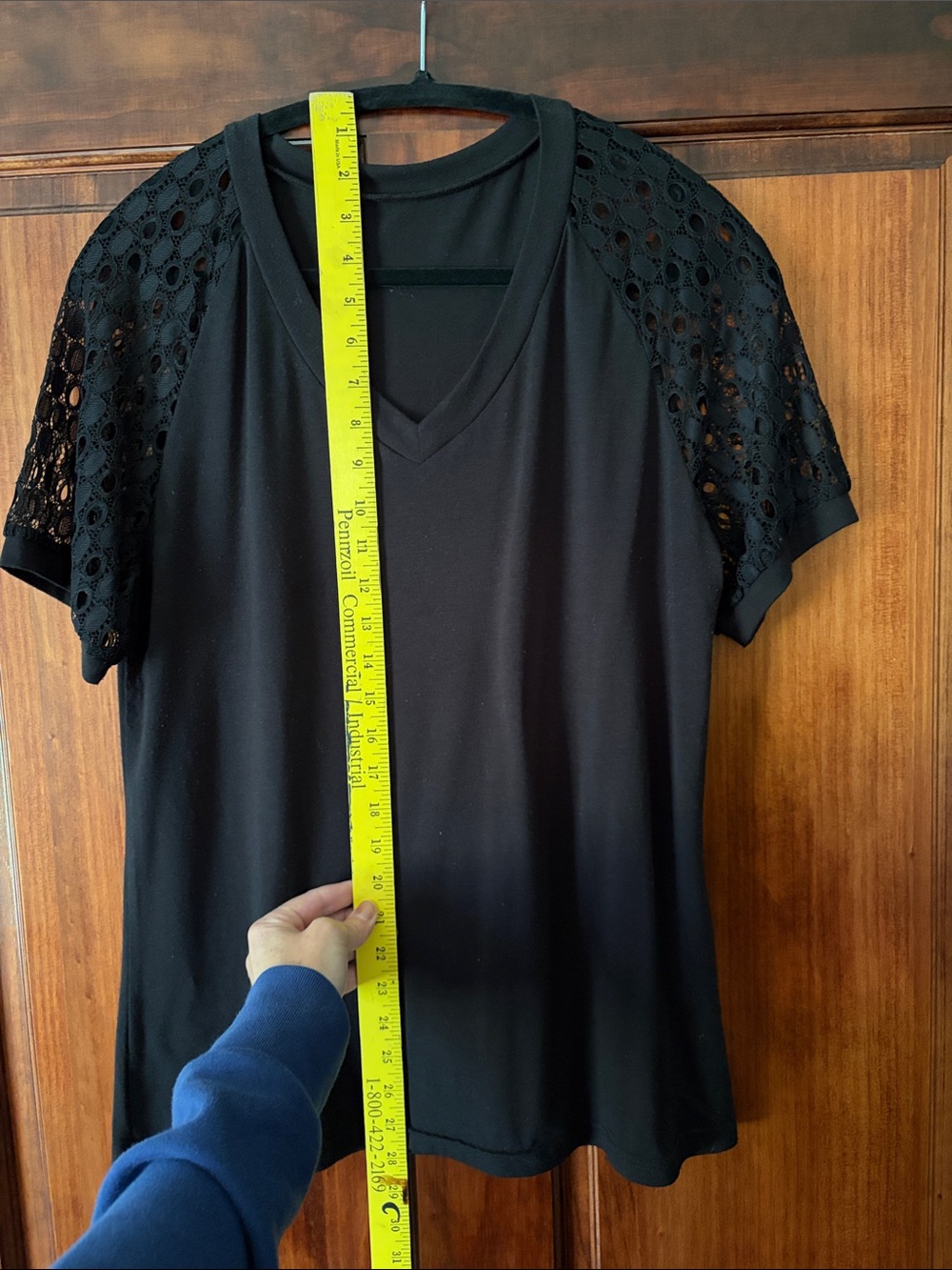 Black V-Neck Lace Sleeve Women’s Top